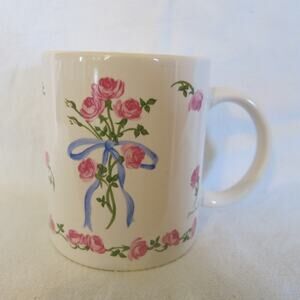 VINTAGE Flowers Balloons Inc Coffee Mug Roses Greenery Ribbons 1991 Gift
